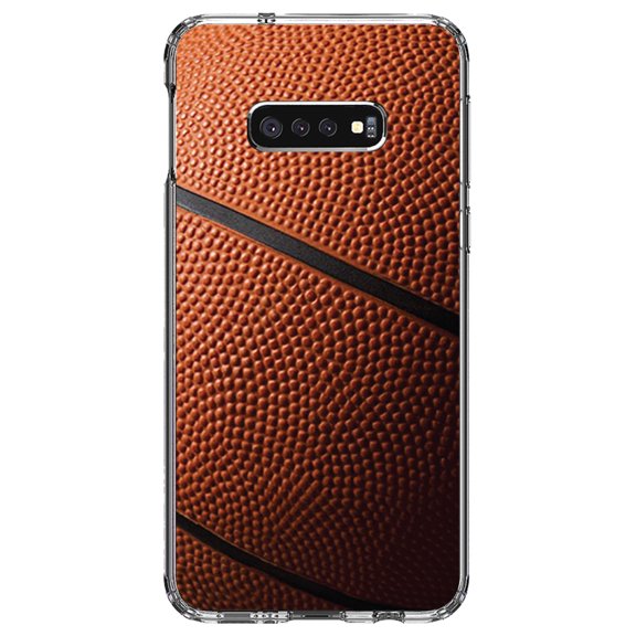 DistinctInk Clear Shockproof Hybrid Case for Samsung Galaxy S10e (5.8" Screen) - TPU Bumper, Acrylic Back, Tempered Glass Screen Protector - Basketball Photo - Basketball