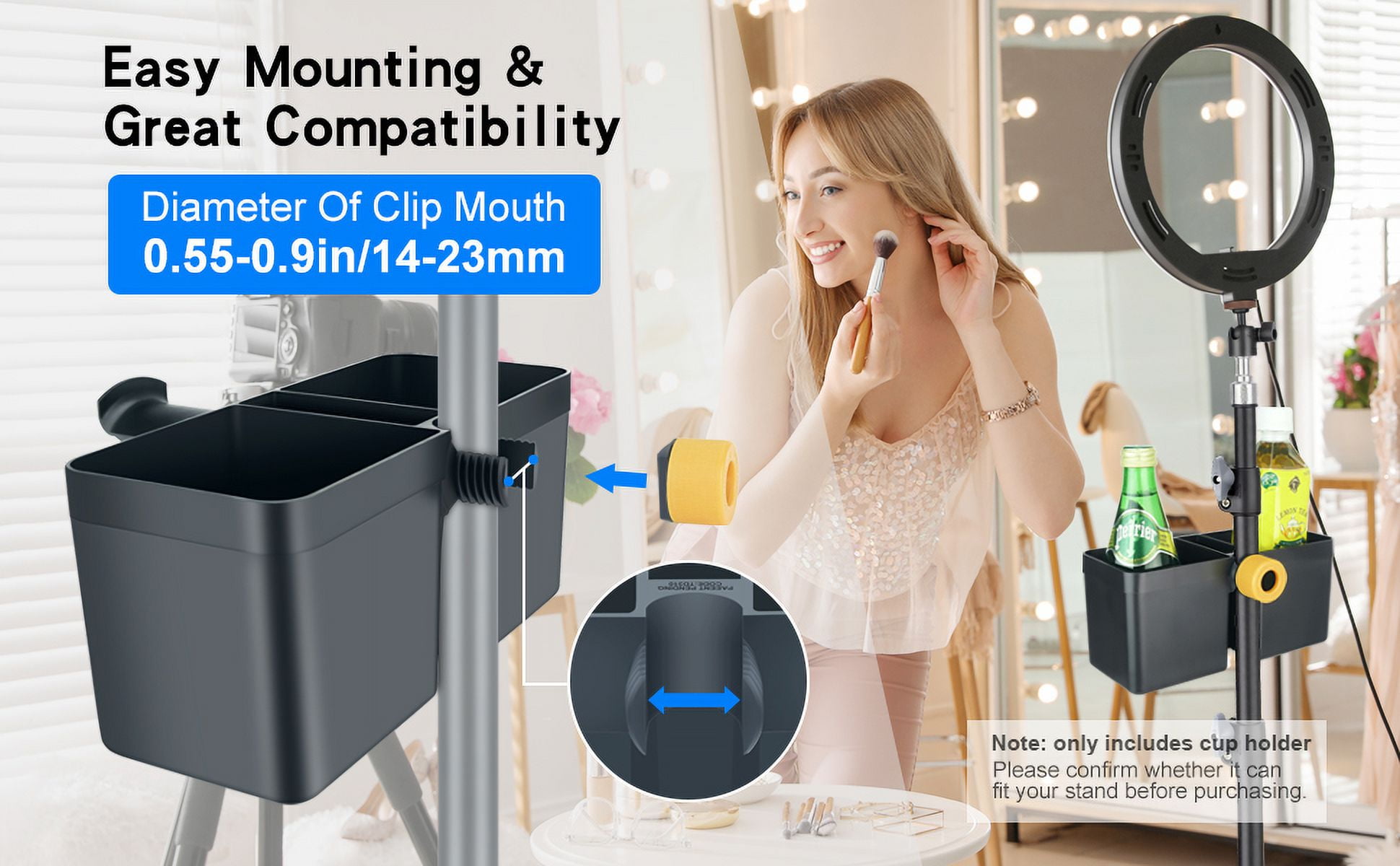 LINCO Universal Microphone Stand with Two Cup Holders, Mic Stand Clamp On Drink Holder, Organizer for Music Concert, Live Streaming, Live Broadcast, Karaoke, Recording –TD610