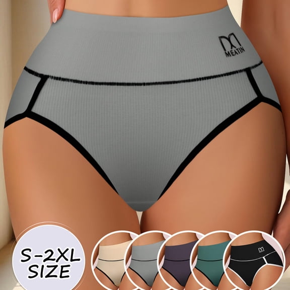 Naittoop Ribbed Hipster Panties for Women No Show High Rise Briefs Full Coverage Soft Panty Stretch Solid Color Underwear