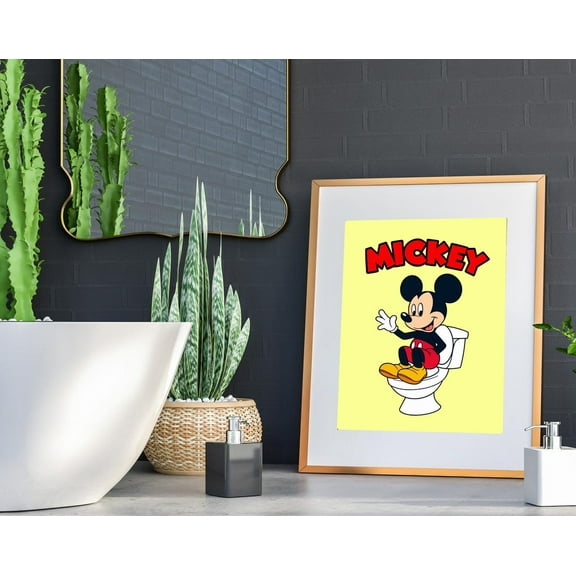 Kna Prints - 1 Pc Poster Disney Classic Mickey Mouse Bathroom Wall Art, Mickey Bathroom Art, Cute Bathroom Print, Kids Bathroom, Disney Watercolor Bathroom Wall Art, UNFRAMED-8x12