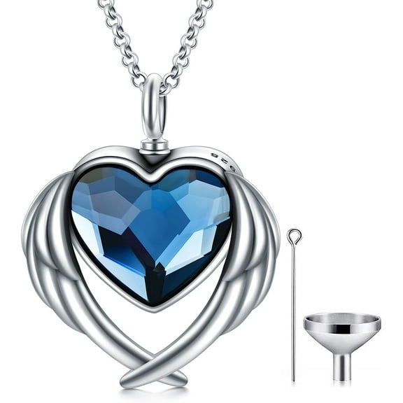 AOBOCO Heart Angel Wing Urn Necklace for Ashes 925 Sterling Silver Heart Memorial Keepsake Cremation Pendant Necklace Cremation Jewelry Gifts for Women