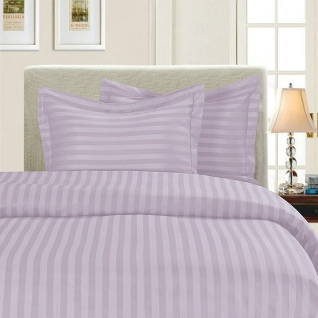 3-Piece Striped Duvet Cover Set, 1500 Thread Count, Button Closure - Cooling, Breathable Material- Wrinkle, Fade, Stain Resistant, Full/Queen, Lilac