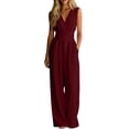 thumbnail image 2 of Conairie Women's Solid Sleeveless V Neck Waist Tie Wide Leg Jumpsuit with Pockets M, 2 of 5