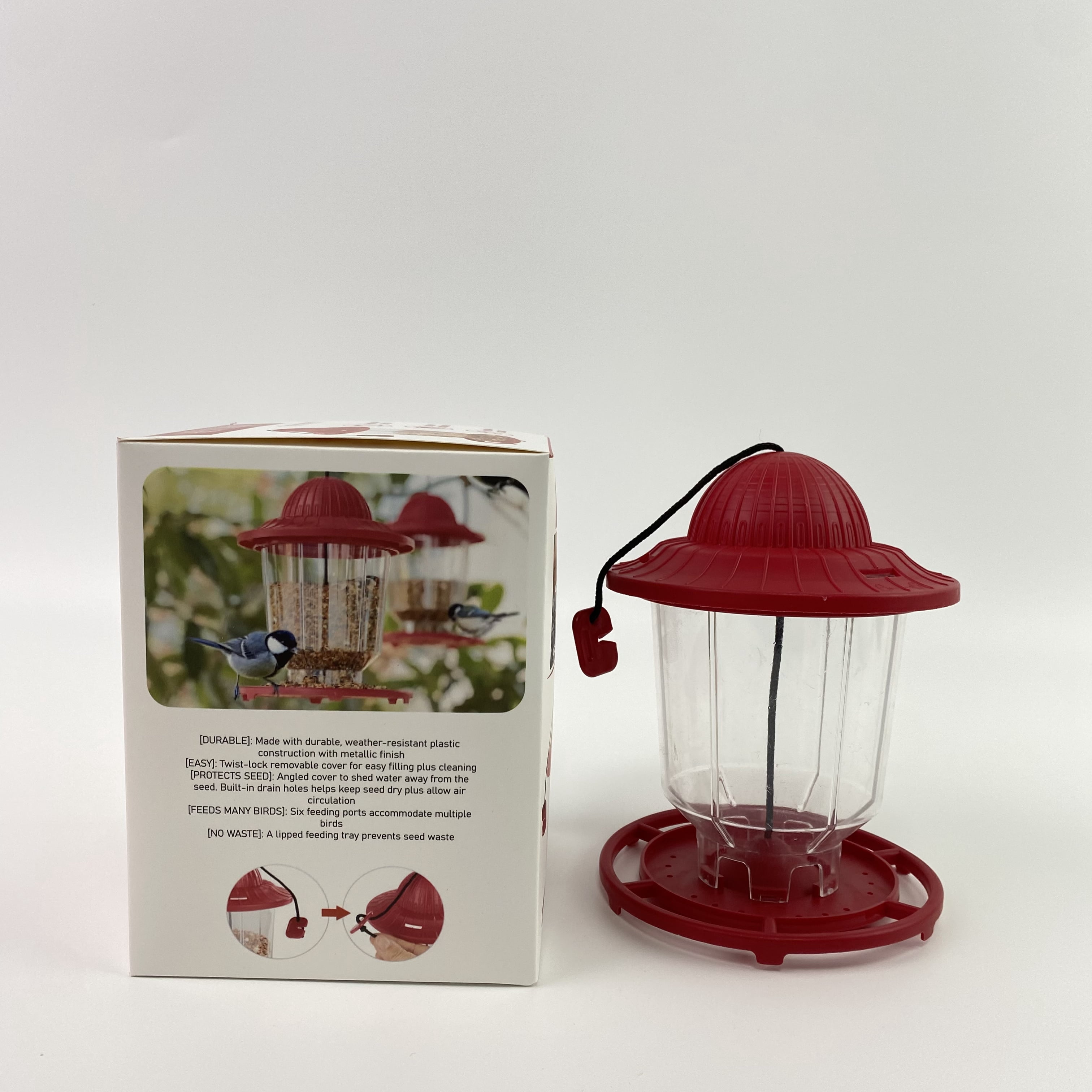 AEVIXOR Bird feeders,Lantern Bird Feeder, Red, 8 inches high 6 inches Wide at top