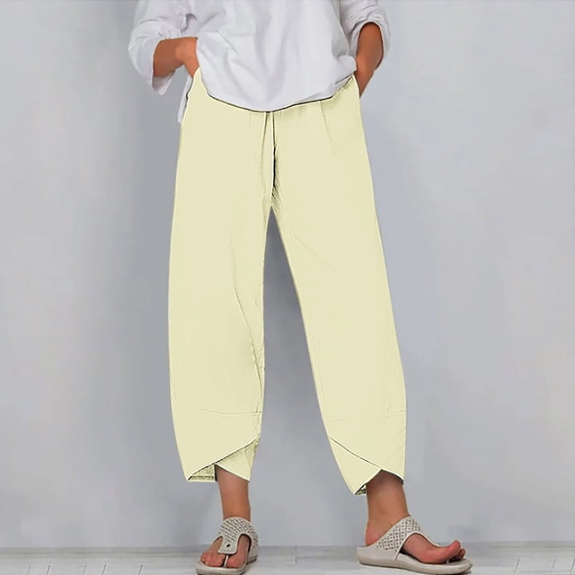 RXIRUCGD Capris d'Été Confortables et Amples pour Femmes, Couleur Unie, Beige, Taille : 2TG