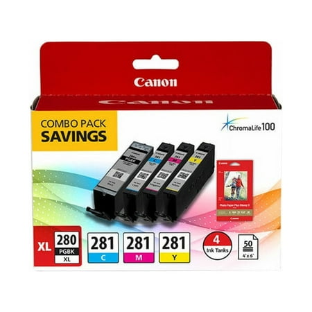 Canon - PGI-280 XL/CLI-281 4-Pack High-Yield - Pigment Black, Standard Capacity - Cyan, Magenta, Yellow Cartridges + Photo Paper - Black, Cyan, Magenta, Yellow