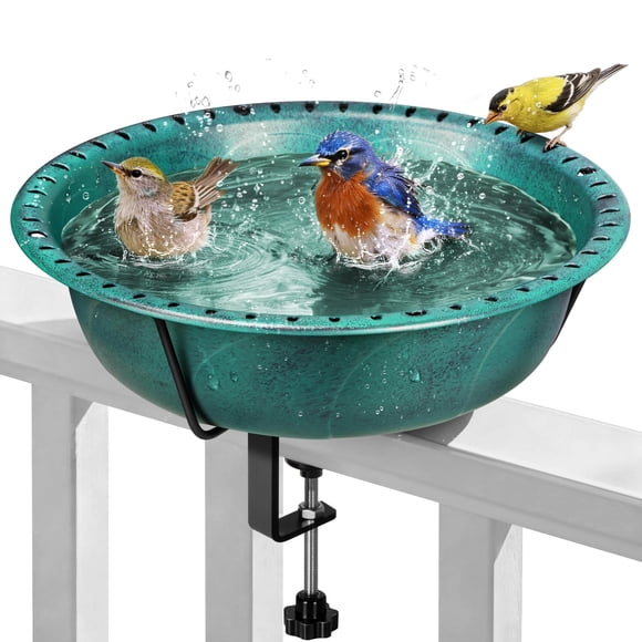 VIVOHOME Bain d'Oiseaux Monté sur Terrasse pour l'Extérieur, Bain d'Oiseaux et Mangeoire en ABS Résistant aux Intempéries avec Pince Métallique Réglable pour Rambarde, Clôture, Bal