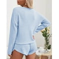thumbnail image 3 of SMZ Womens Waffle Knit Pajama Sets Long Sleeve Top and Shorts Matching Lounge Set Loungewear Sweatsuit with Pockets, 3 of 4
