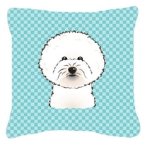Carolines Treasures BB1155PW1818 Checkerboard Blue Bichon Frise Fabric Decorative Pillow- 18 x 18 In.