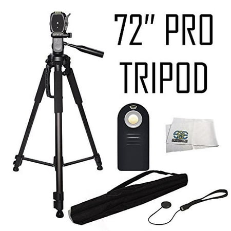 Professional 72-inch Tripod 3-way Panhead Tilt Motion with Built In Bubble Leveling + Wireless IR Remote Control Shutter Release + Cap Keeper & Cleaning Cloth for the Nikon D3000, D3200, D3300,