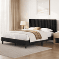 thumbnail image 2 of Renwick Queen Upholstered Platform Bed Frame with Channel Tufted Headboard, Black, 2 of 10
