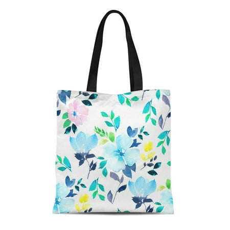Hand Batik Cotton Shoulder Bag LADDKE Canvas Tote Bag Blue Watercolour Watercolor Floral Colorful Flora Artistic Batik Blossom Reusable Shoulder Grocery Shopping Bags Handbag ()