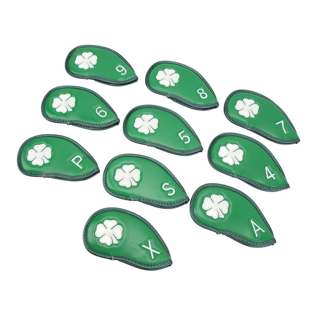 Four Leaf Clover Pattern 10 PCS Golf Club Top Covers, Water Proof PU Delicate Golf Iron Set Covers Suitable for Most Clubs