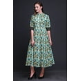 thumbnail image 4 of Bimba Leaves Printed Roll Up Sleeves Button Down Mid-Calf Women Shirt Dress-Medium, 4 of 5