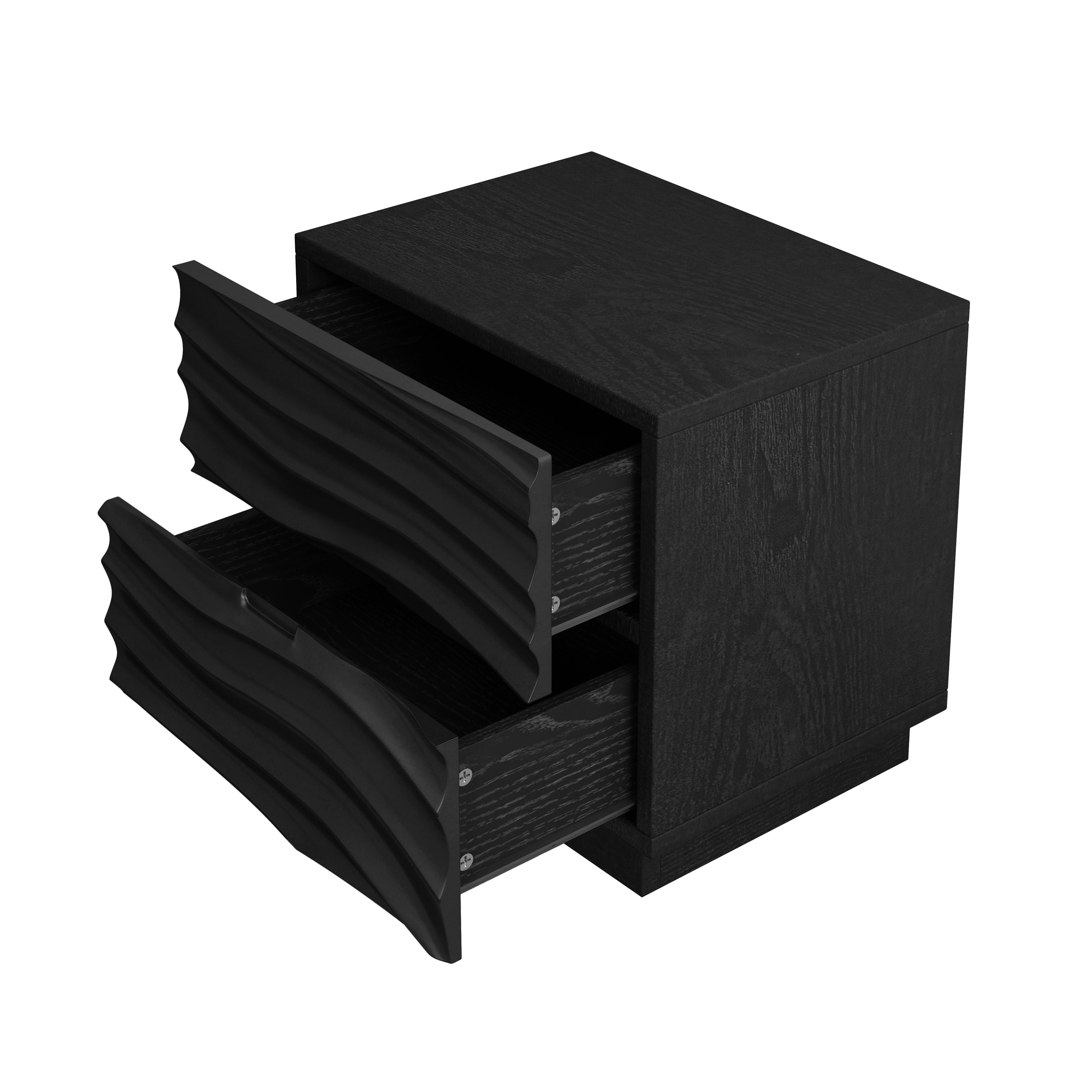Solid Wood Nightstands, Bedside Table with 2 Drawers, No Handles, Sofa End Table for Living Room, Bedrooms, Black