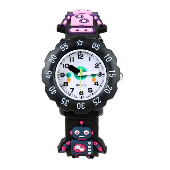 Reloj robot impermeable para niños (negro), movimiento de cuarzo, dibujos animados 3D, reloj digital para niños de 3 a 11 años JM