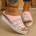 thumbnail image 3 of Rokment Crochet Platform Wedge Sandals for Women Boho Beach Summer Fashion Casual Mesh Lace Espadrilles Chunky Heeled Dress Slip on Slides Vacation Walking Shoes Pink Size 9, 3 of 5