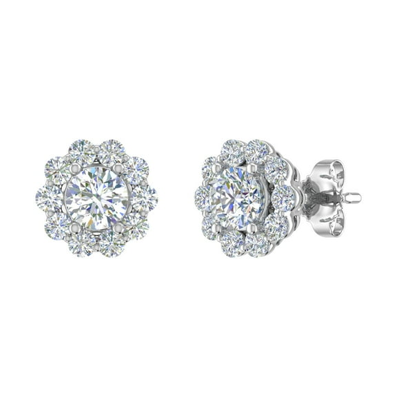 1 Carat (ctw) Cluster Diamond Stud Earrings in 10K White Gold - IGI Certified