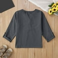 thumbnail image 4 of Jinhomg Summer Shirts for Kids Casual Long Sleeve Cotton Linen Tees Loose Fit Comfy Button Up Lounge Tops Boys Girls Everyday Wear Dark Gray 120, 4 of 5