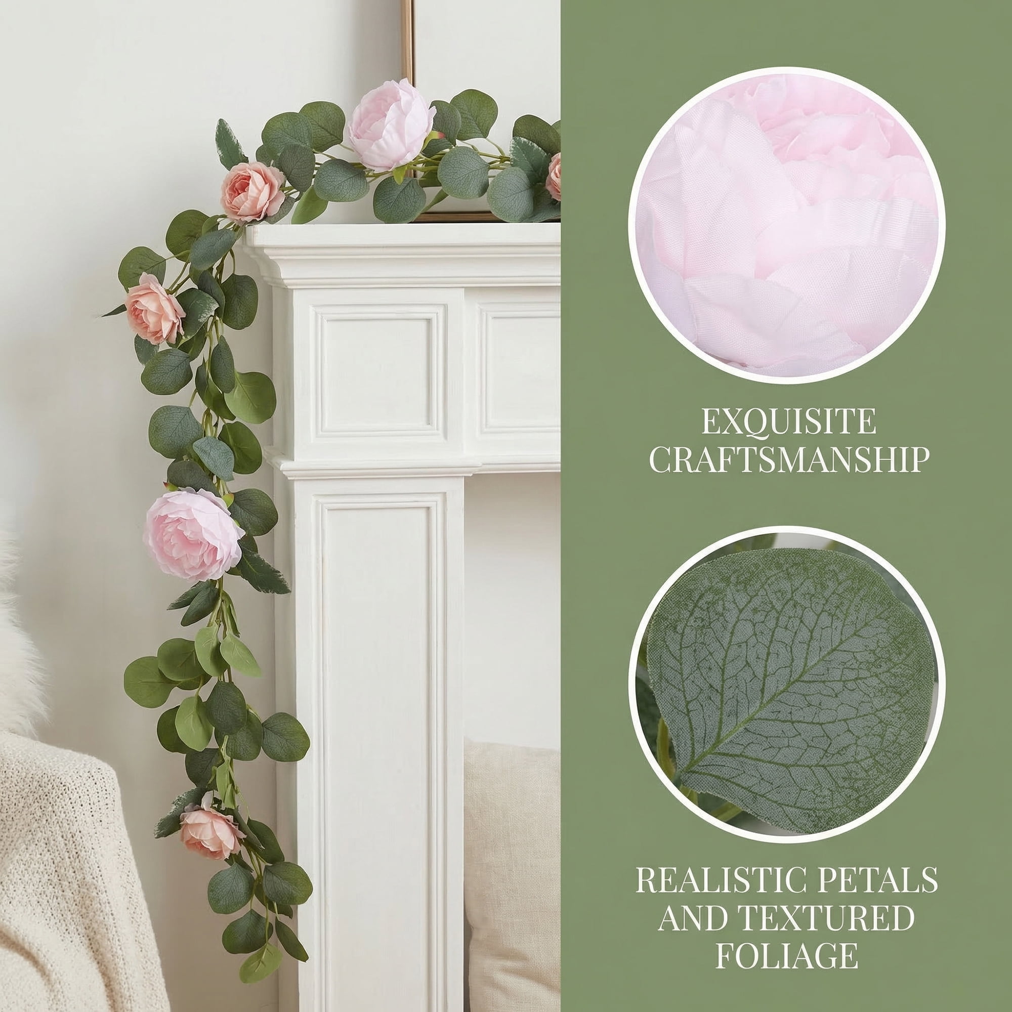 Unique Bargains Artificial Eucalyptus Garland Faux Flower Vine Pink 71inch
