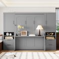 thumbnail image 2 of Queen Size Murphy Bed with 2 Closets, Wooden Murphy Cabinet Bed Frame with 4 Drawers and Open Shelves, Hidden Foldable Wall Bed for Home Office, Gray, 2 of 9