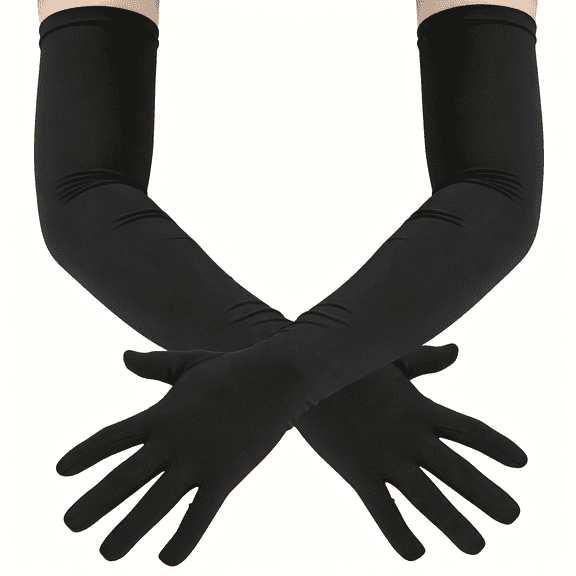 XIBUFE Men'S and Women'S 22" Stretchy Spandex Long Gloves over Elbow Length Halloween Cosplay Costume Banquet Party Maxi Gloves Black Long Gloves