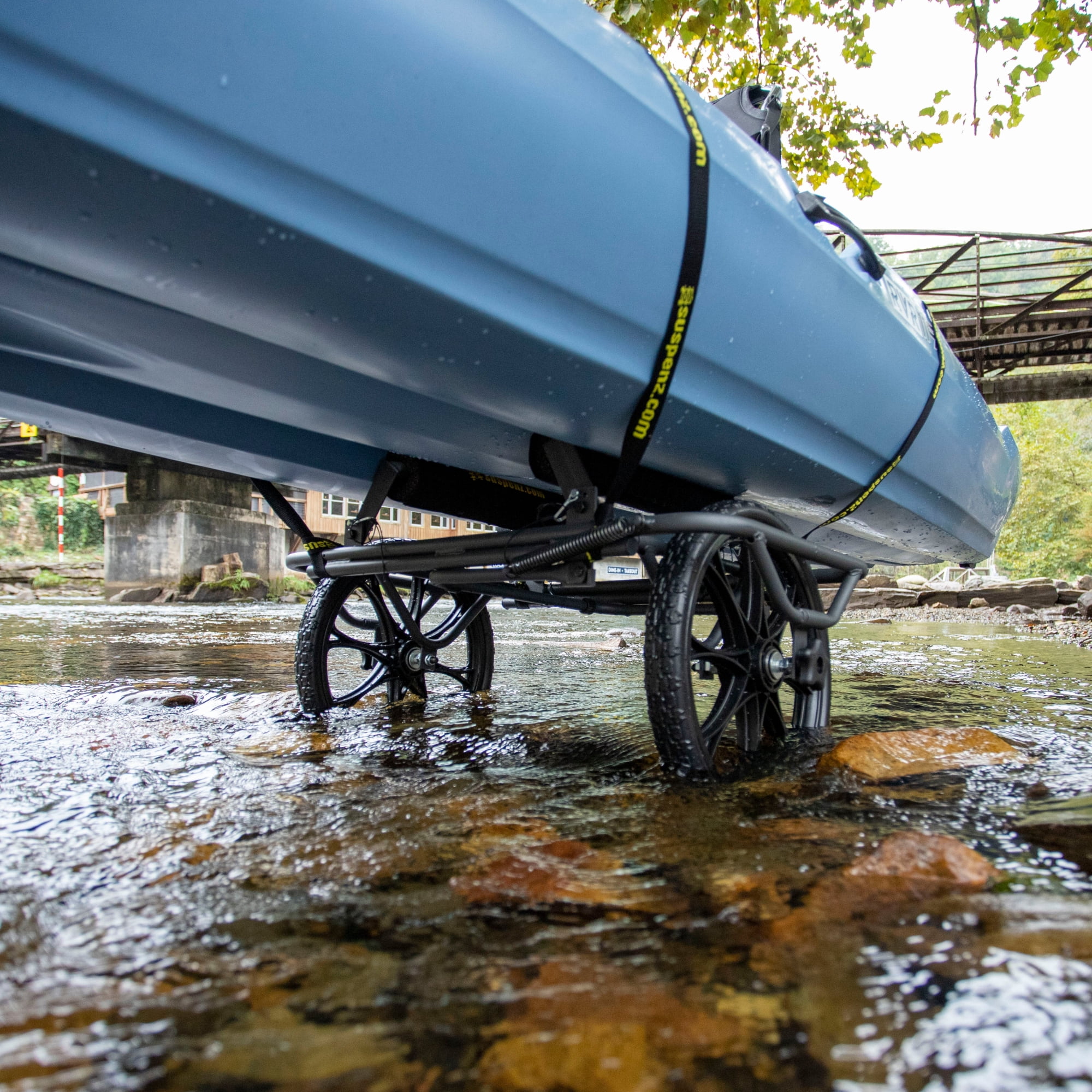 Suspenz Kayak Canoe Transport Cart, All-Terrain Super Duty Trolley, Airless Wheels, 300lb Capacity