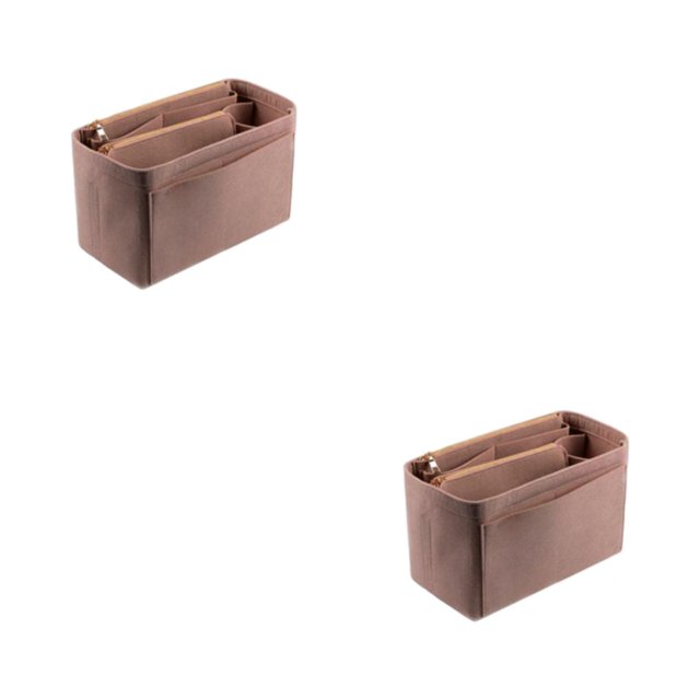 Vogacara Organizador de maquillaje multifuncional para mujer y bolsa de fieltro duradera con rejilla múltiple para partición marrón L marrón Largo 30*15*16cm 2Conjunto