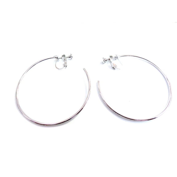 Clip-on Hoop Earrings 2 inch Thin Silver Tone Hoops Circle Hoop Earrings Non Pierced