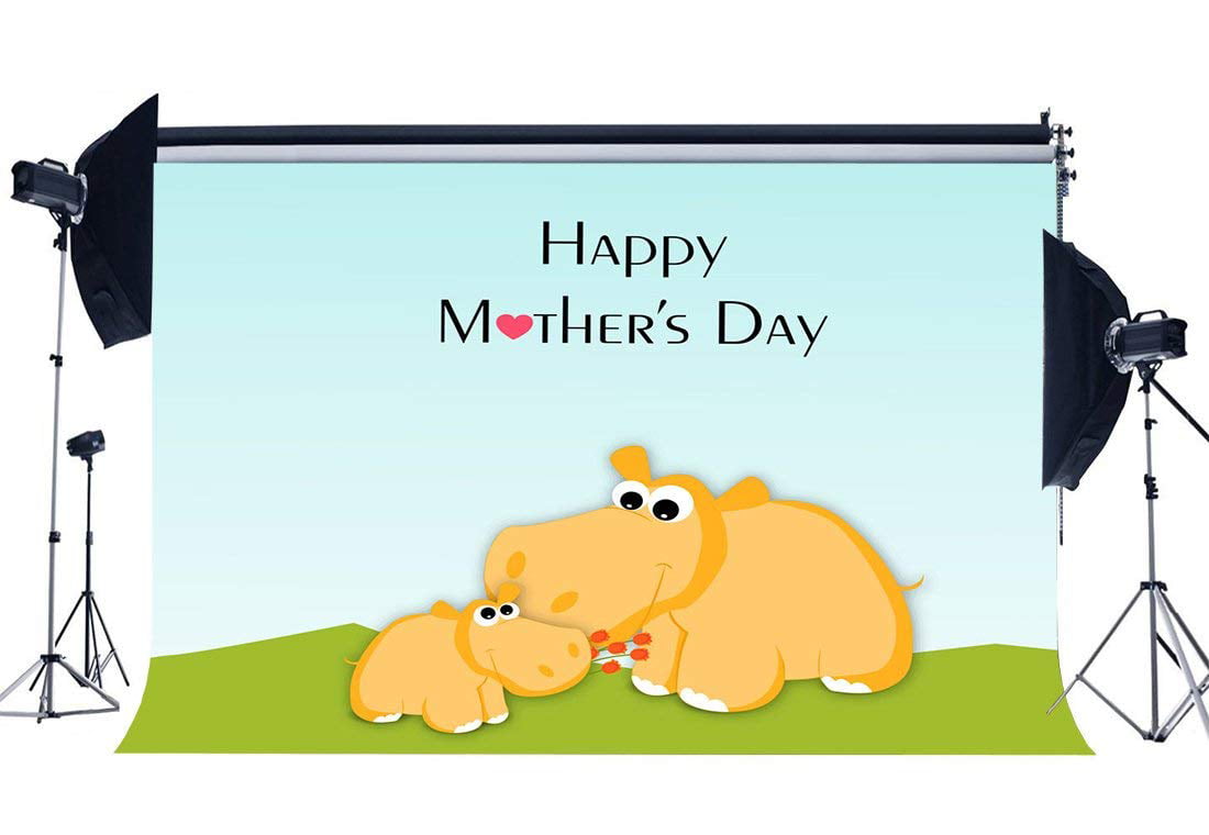 ABPHOTO Polyester 7x5ft Happy Mother's Day Backdrop Cartoon Cute Hippo  Green Grass Meadow Animals Photography Background for Kids Thanks Mum Party  Decoration Wallpaper Photo Studio Props 