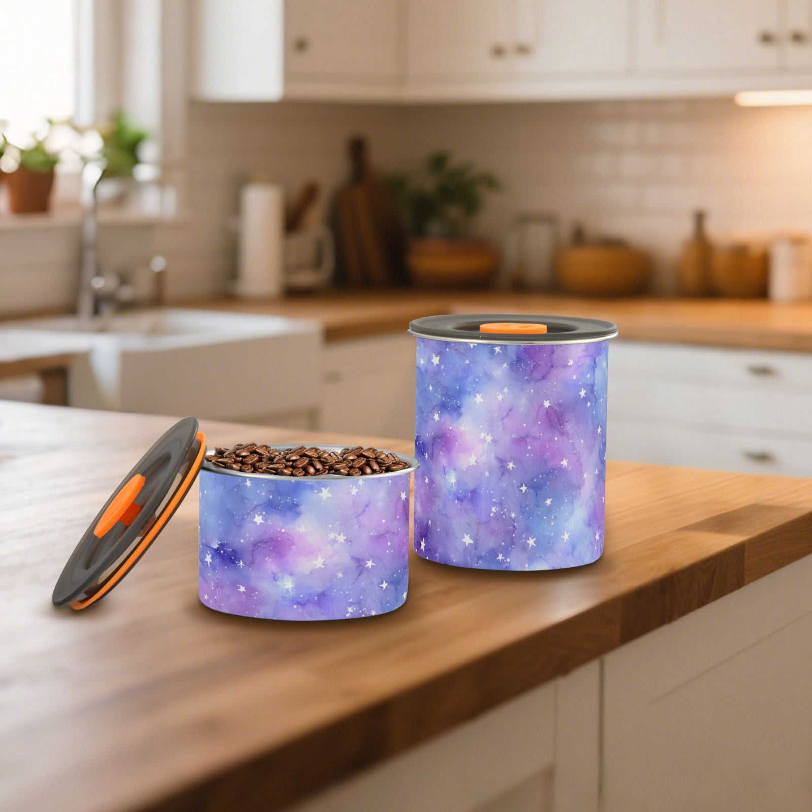 Stars Purple Airtight Coffee Bean Canister 30oz Food Storage Containers with Lids For Gournd, Tea, Sugar, Flour, Rice, Cereal, Candy Cookie Jar