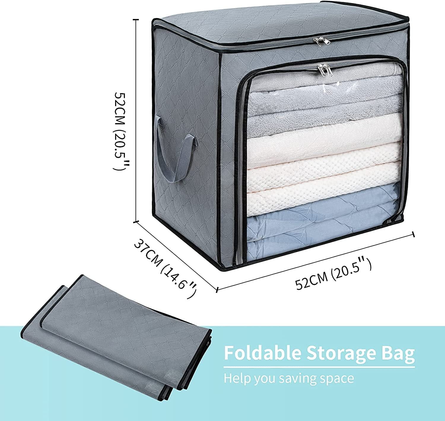 MISSLO 120L Jumbo Clothes Storage Bags Dustproof Zipper Closet Organizer  Blanket Storage Bag with Clear Window for Bedding,Comforter,Clothing 