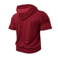 thumbnail image 6 of Men's Short Sleeve Hoodies Pocket Lightweight Quick Dry Sports Workout Full Zip Up Sweat Shirts with Hood (2XL, Red 01), 6 of 7