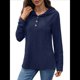 thumbnail image 3 of Sudadera con Capucha y Cuello en V para Mujer, de Larga, con Botones y Cordón, para y Otoño. Azul Marino XL, 3 of 10
