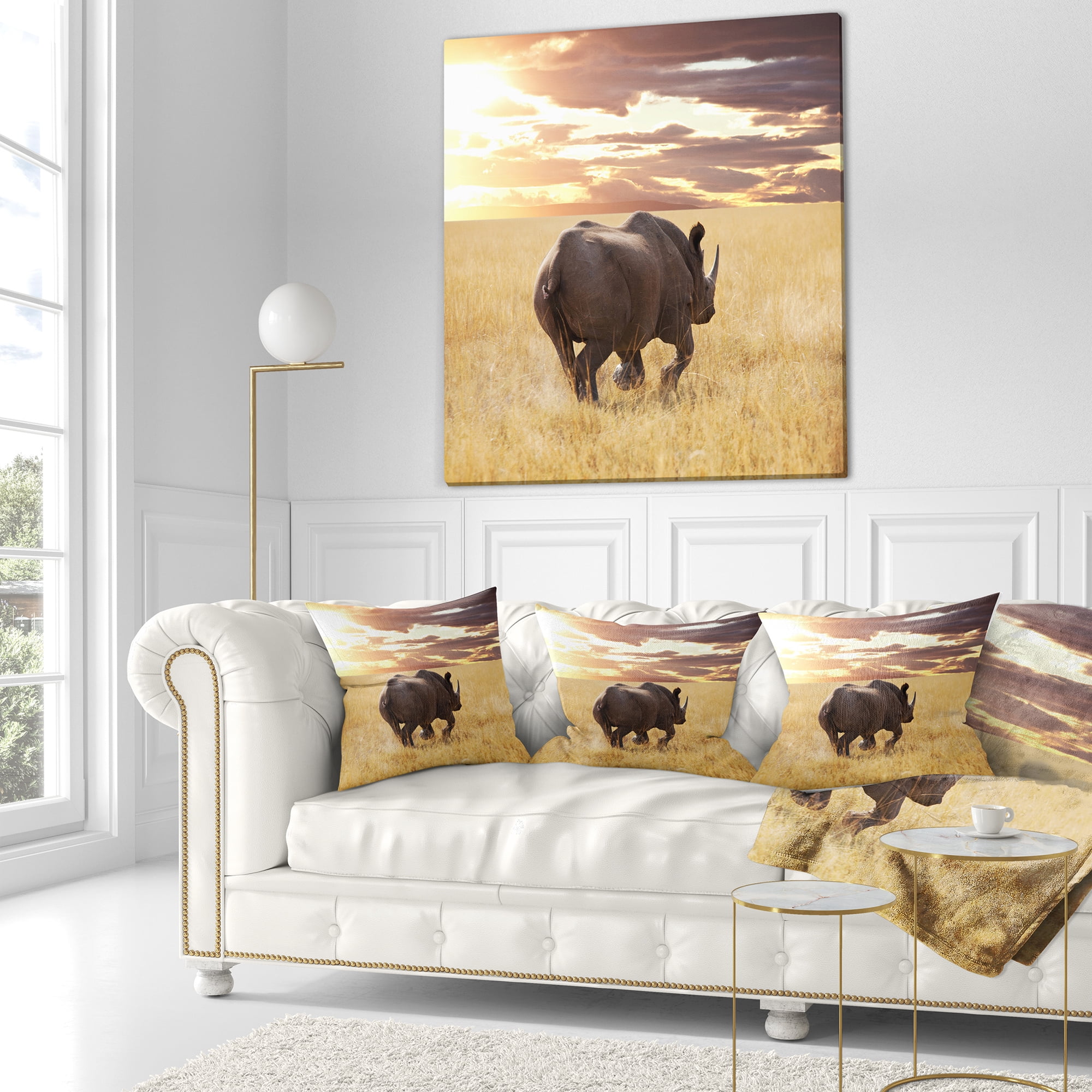 Designart Giant Rhino under Bright Sky - African Wall Throw Pillow - 18x18