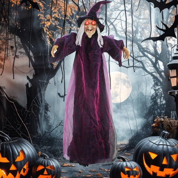 Halloween Flying Witch Decoration Outdoor Hanging Witch Statue with Light Large Screaming Witch Prop for Garden Yard Lawn Decor