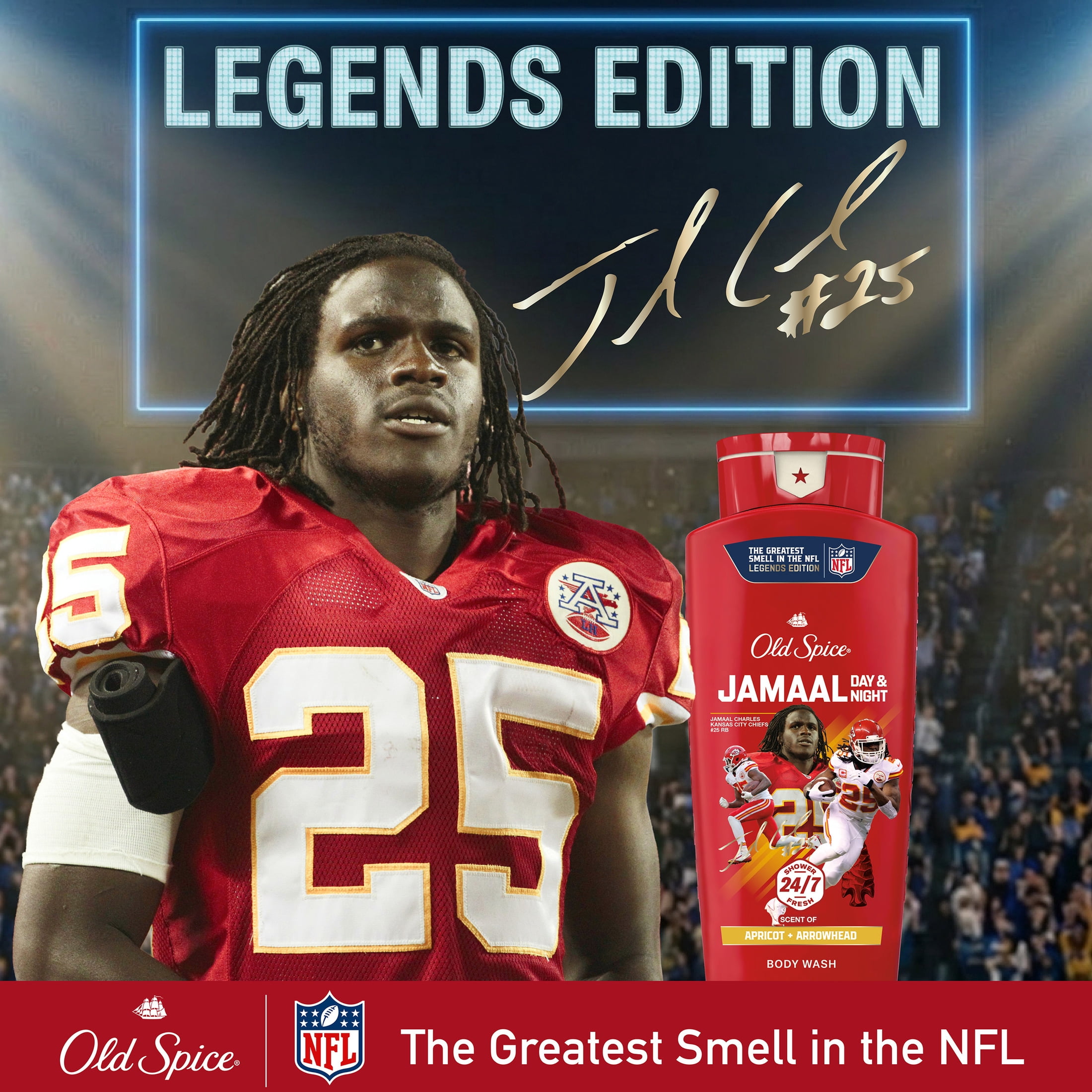 Old Spice Body Wash for Men, NFL Collection, Jamaal Charles, Scent of Apricot + Arrowhead, 24 fl oz