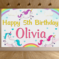 thumbnail image 5 of Colorful Unicorn Themed Happy 5th Birthday Backdrop Banner for Olivia Party Decorations Photography Props Birthday Party Supplies Background Decor, 5 of 8