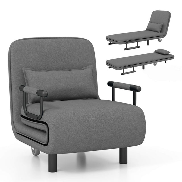 Costway 3-in-1 Convertible Sofa Bed with 5-Position Adjustable Backrest & Lumbar Pillow Dark Gray