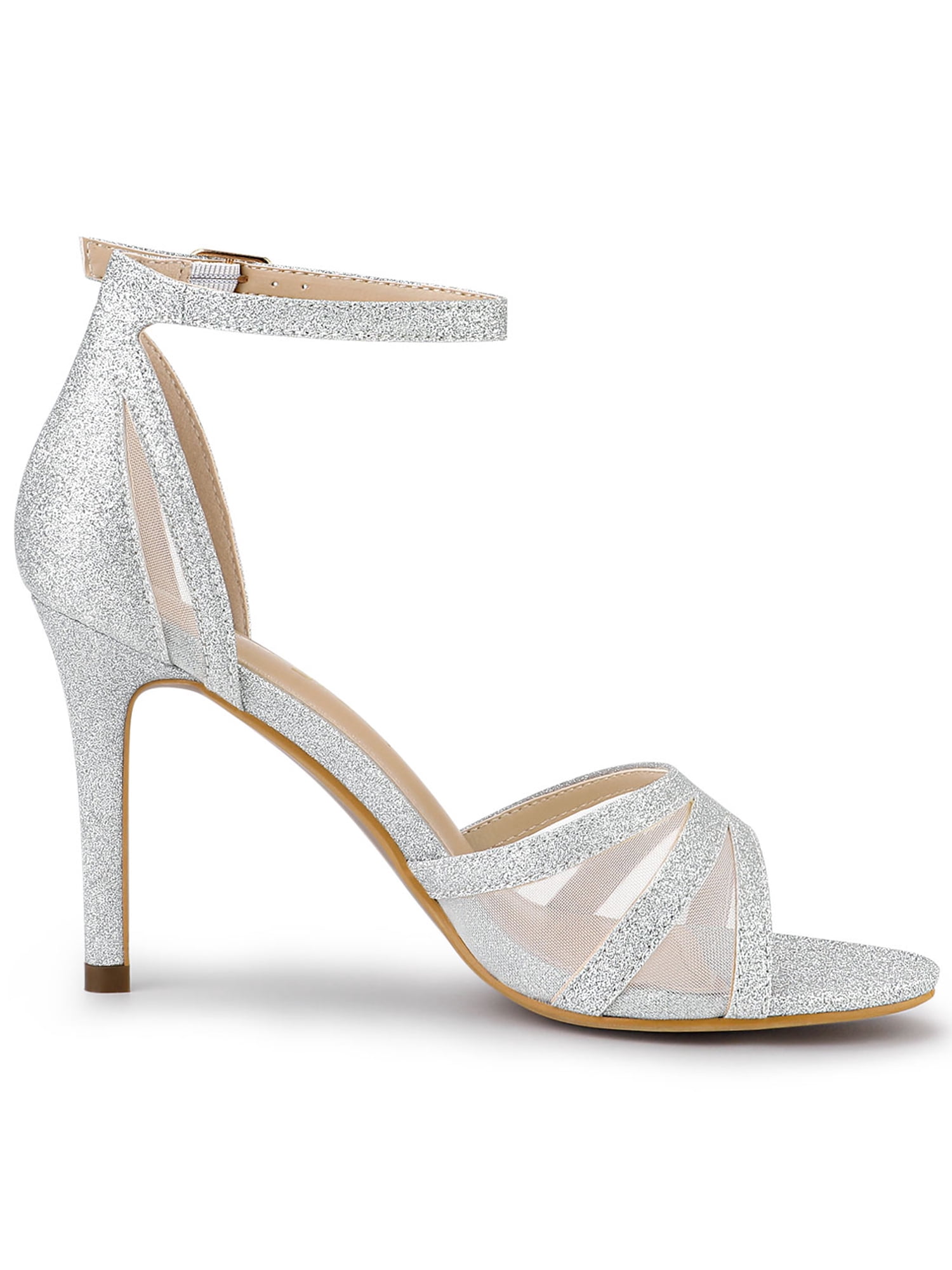 DARING DIVA Women's Glitter Ankle Strap Stiletto Heels Sandals Silver 10
