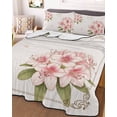 thumbnail image 3 of Quilts Twin Size Bedding Set, Pink Floral Blossom Lightweight Quilted Comforter, Farmhouse Spring Wildflowers Soft Reversible Bedspread Coverlet with Pillow Covers for All Season, 68" x 86", 3 of 7