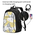 thumbnail image 2 of Light Yellow Grey Tropical Floral Laptop Backpack with USB Charging Headphone Port Casual Daypack Bag College Business Travel, 2 of 7