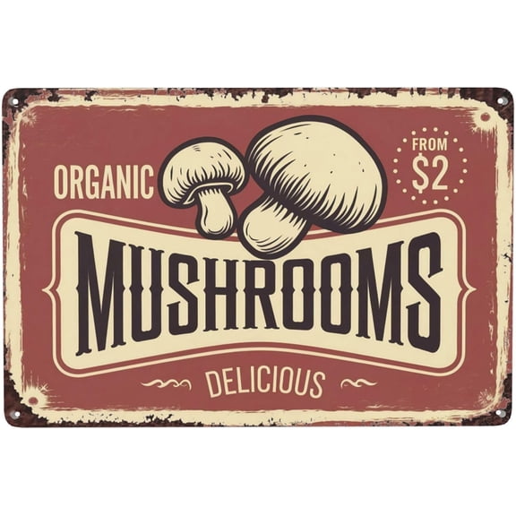 Humorous Mushroom Metal Tin Wall Sign Forest Theme Rustic Vintage Finish 8x12 Inch For Kitchen Bedroom Decor