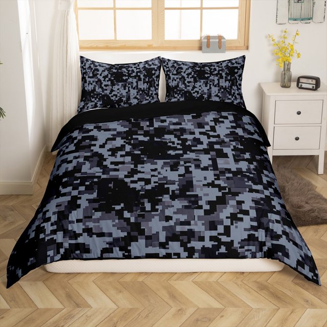 Erosebridal Housse de Couette Camouflage Simple pour Adolescents, Ensembles de Literie Géométrie Carrée Taille Simple, Décor Thème Camouflage Armée, Réversible (Sans Couette)