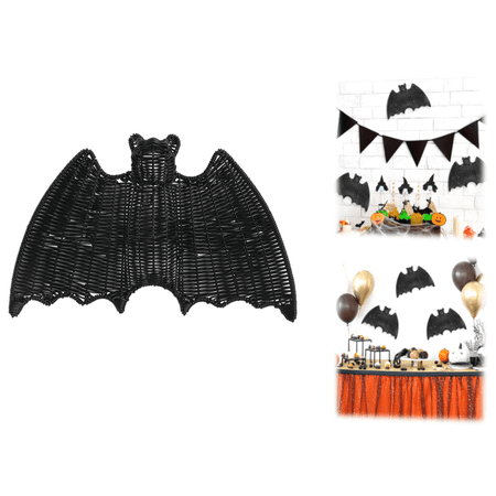 Halloween Rattan Bat Spooky Black Wicker Bat Hanging Ornament Handcrafted Rattan Bat Decor For Halloween Home Garden Patio Party Decoration (C)