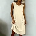 thumbnail image 4 of MaFYtyTPR Women's Summer Casual Dress Round Neck Side Pockets Oversized Fit Decorative Buttons Linen Cotton Casual Dresses A-Beige L, 4 of 5