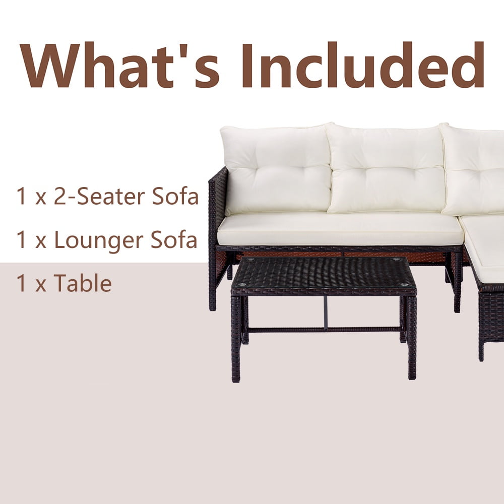 3 Piece Patio Furniture Set, All-Weather Outdoor Sectional Sofa Set, PE Rattan Conversation Set with Table & Cushions, Wicker Furniture Couch Set for Patio Deck Garden Poolside Yard