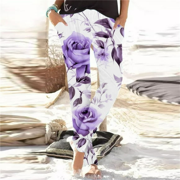 Women's Casual Straight Leg Pants Floral Printed Comfortable Daily Wear Spring Summer Trousers For Easy Styling Comfortable Maternity Pants for Women Casual Womens Casual Dress Pants for Work Sweat