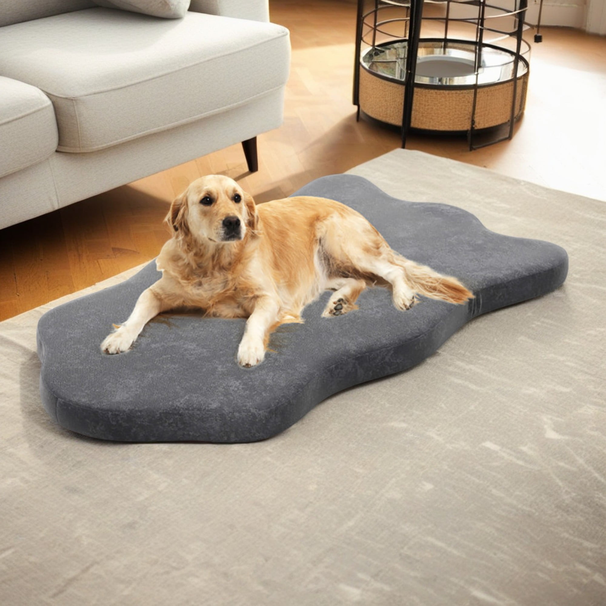 resenkos 43" Orthopedic Dog Bed with Memory Foam Support for Large Breed Dogs, 3" Thick Pet Bed with Removable Cover, Gray