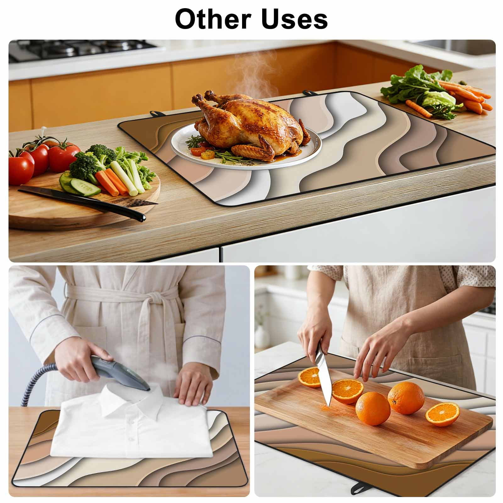 Brown Ombre Stove Top Cover for Electric Stove, Heat-proof & Non Slip Glass Top Stove Cover Protector, Modern Geometric Abstract Aesthetic Cream Kitchen Flat Cooktop Rubber Mat 31x24 Inches